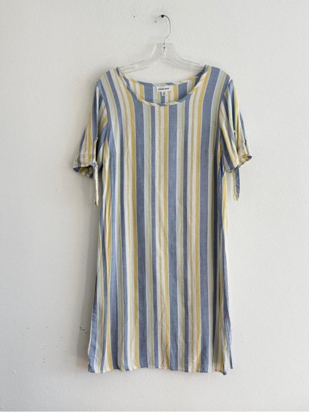 Chloe+Rene Striped Short-Sleeve Dress in Blue and Yellow